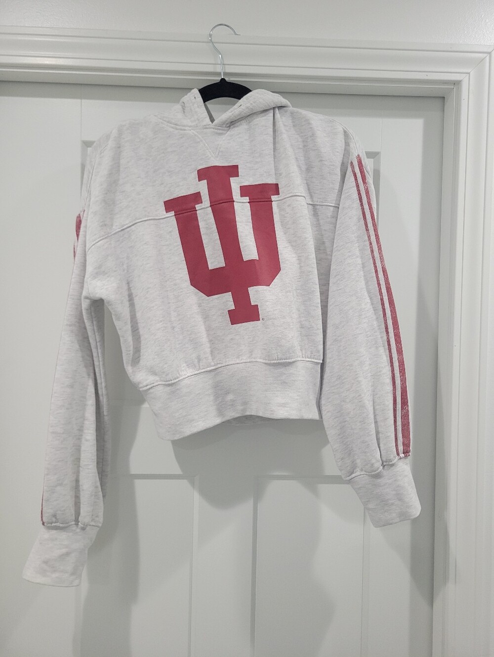 League Collegiate Wear Indiana Hoosiers Cropped Hoodie Grey Crimson Striped IU
